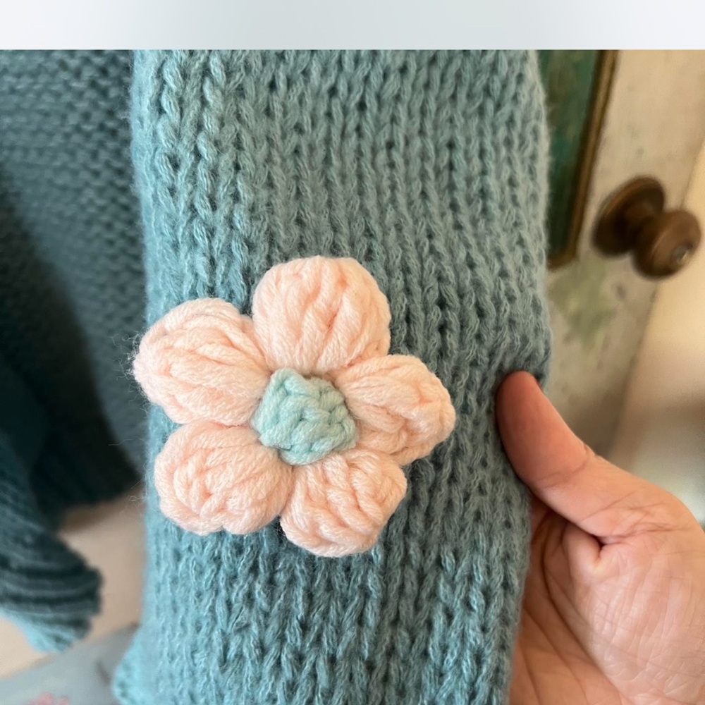 Anthropologie Duchamp Blue Cardigan with Floral Accents - Picture 4 of 5
